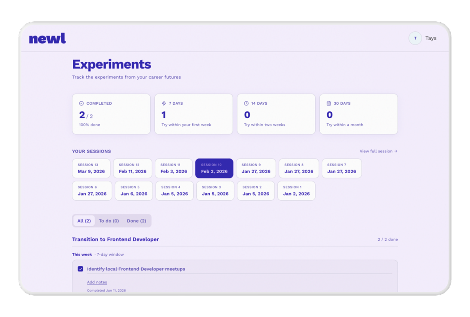 Newl — Dashboard showing all sessions